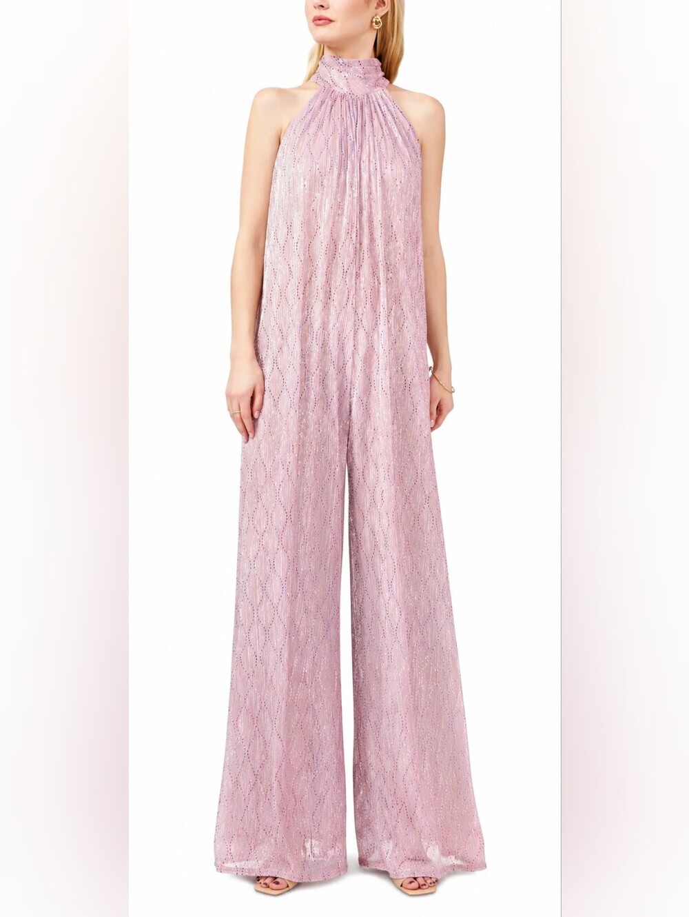 NWT MSK Lavender Halter Wide-Leg Sequins Wide Leg Jumpsuit SZ M